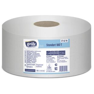 Grite Standart Professional, 1 рул., Туалетная бумага макулатурная  Грите, двухслойная, 180 м, 571 отрыв, 90х315 мм, на втулке