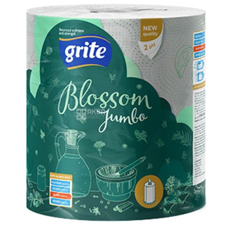 Grite Blossom Jumbo, 1 рул., Паперові рушники Гріте Джамбо, 2-шарові, 325 відривів, 23х18 см