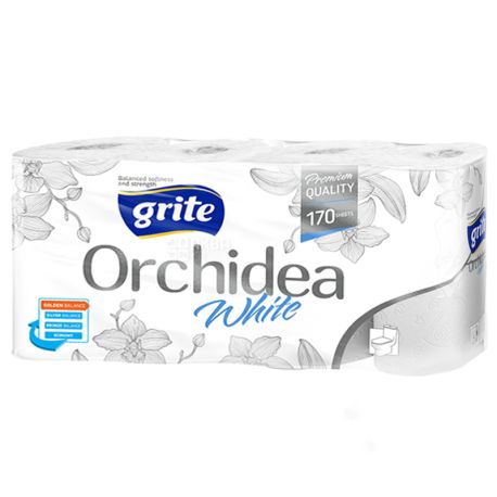 Grite Orchidea White Premium, 8 рул., Туалетний папір Грите Орхідея Вайт Преміум, 3-х шаровий