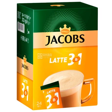 Jacobs Latte, 3 в 1, 24 шт. х 13 г, Кофейный напиток Якобс Латте, в стиках