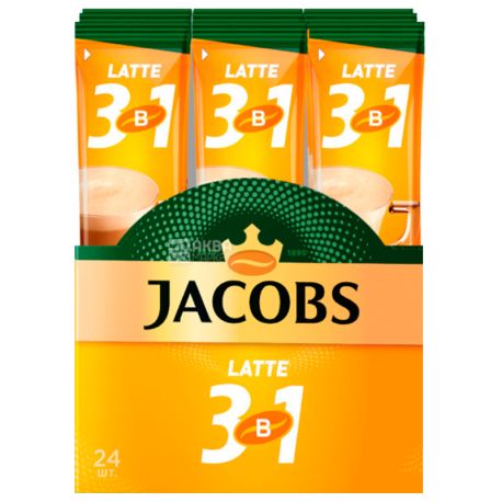 Jacobs Latte, 3 в 1, 24 шт. х 13 г, Кавовий напій Якобс Латте, в стіках 