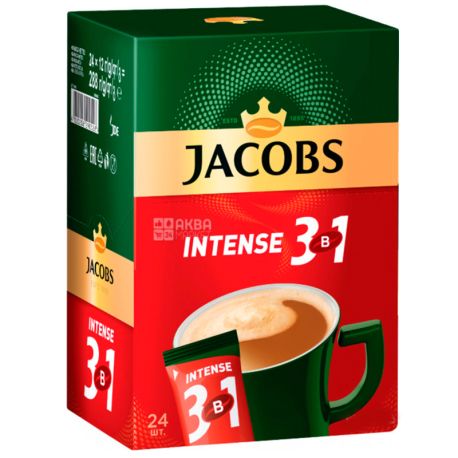 Jacobs Intense 3 в 1, 24 шт. х 13 г, Кофейный напиток Якобс Интенс, в стиках