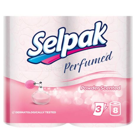 Selpak Perfumed Powder Scented, 8 рул., Туалетний папір Селпак Перфомд Паудер Сентед, 3-х шаровий