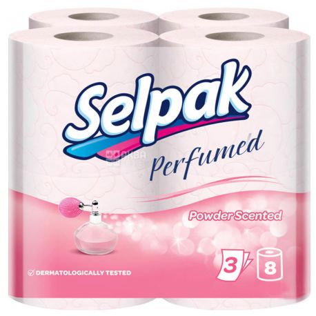 Selpak Perfumed Powder Scented, 8 рул., Туалетний папір Селпак Перфомд Паудер Сентед, 3-х шаровий