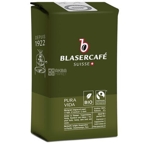  BlaserCafe, Pura Vida, 250 г, Кава Блазер, Пура Віда, середнього обсмаження, в зернах, органічна