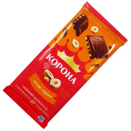 Crown, 90 g, 57%, Black chocolate, With hazelnuts