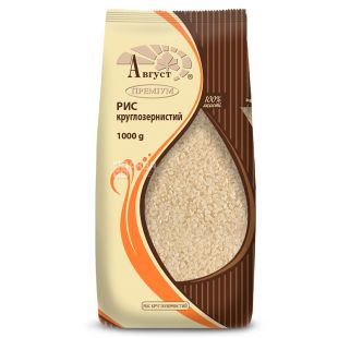 Август, 1 кг, Рис, круглозернистый, шлифованный, белый