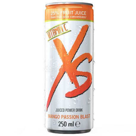 XS, 250 ml, Energy drink, With taste of mango and passion fruit, w / w