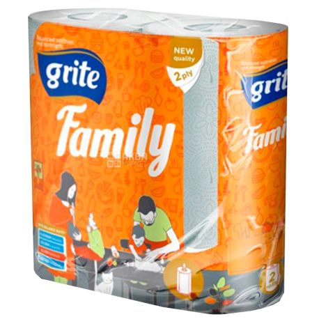 Grite, 2 Rolls, Paper Towels, Double Layer, Family