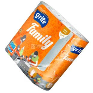 Grite Family, 2 рул., Рушники паперові Грите Фемілі, 2-шарові, 15 м, 80 аркушів, 210х110 мм