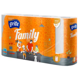 Grite Family, 4 рул., Полотенца бумажные Грите Фемили, 2-х слойные, 15 м, 80 листов, 224х180 мм