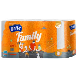Grite Family, 4 рул., Полотенца бумажные Грите Фемили, 2-х слойные, 15 м, 80 листов, 224х180 мм