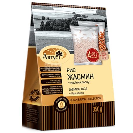 August, 350 g, Rice Jasmine in sachets, 4 packs of 70 g + a bag of 70 g flax seeds as a gift
