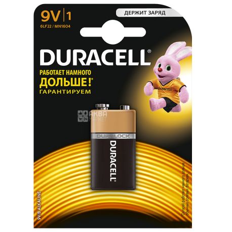 Duracell, 9V B, Alkaline, 1 шт., Батарейки, 6LR61