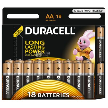 Duracell, AA, 18 шт., Батарейки, Basic