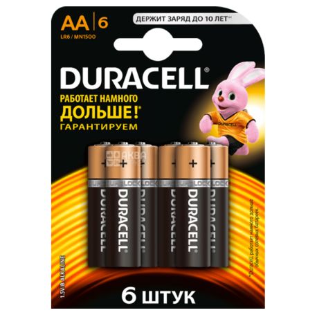 Duracell, AA, 6 шт., Батарейки, Basic, LR6