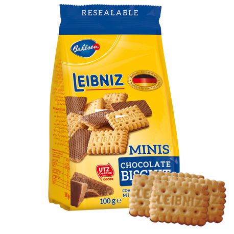 Leibniz, 100 г, Печиво, З шоколадом, Minis choko