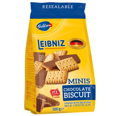 Leibniz, 100 г, Печиво, З шоколадом, Minis choko