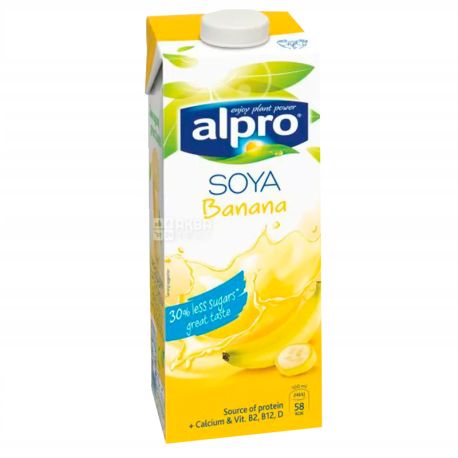Alpro, Soya Banana, 1 л, Алпро, Соєве молоко, зі смаком банана, вітамінізоване