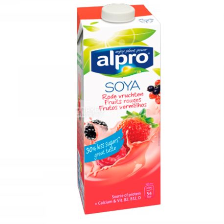 Alpro, Soya Fruit Rouges, Упаковка 8 шт. по 1 л, Алпро, Соевое молоко, Красные фрукты, с кальцием, витаминизированное