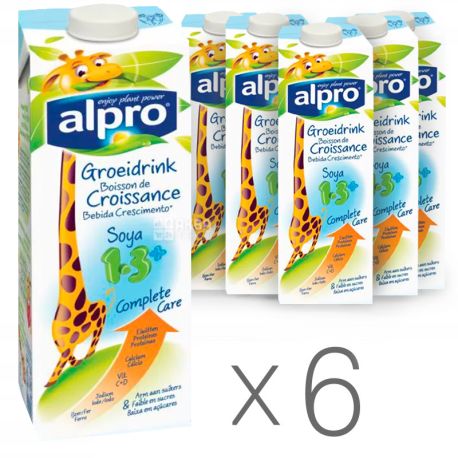 Alpro, Soya Complete Care, Упаковка 6 шт. по 1 л, Алпро, Соевое молоко, детское 1-3+, с кальцием и витаминами