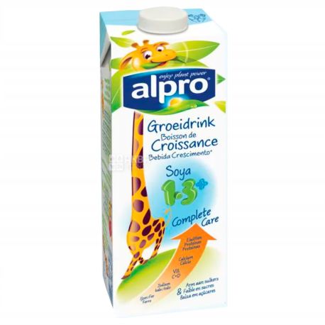 Alpro, Soya Complete Care, Упаковка 6 шт. по 1 л, Алпро, Соевое молоко, детское 1-3+, с кальцием и витаминами