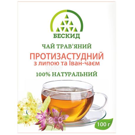 Бескид, Противопростудный, 100 г, Чай травяной, с липой и иван-чаем