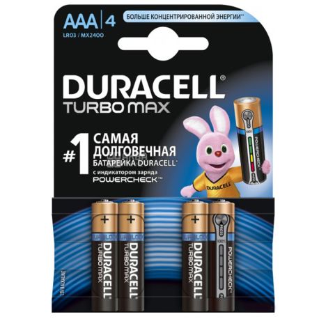 Duracell, 4 шт., ААА, Батарейки, Turbo Max 