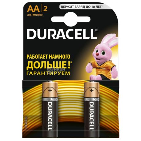 Duracell, 2 шт., АА, Батарейки, Basic