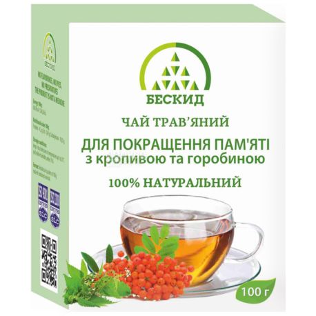 Бескид, Для улучшения памяти, 100 г, Чай травяной, с крапивой и рябиной
