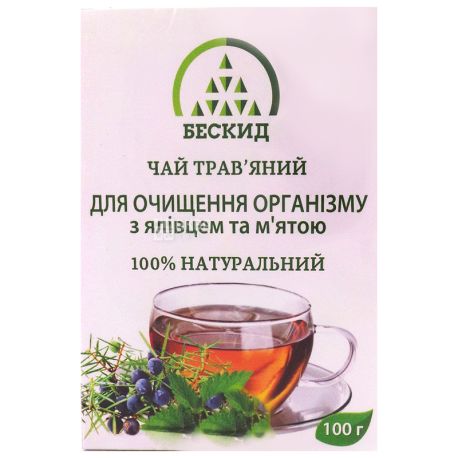 Бескид, Для очищения организма, 100 г, Чай травяной, с можжевельником и мятой 