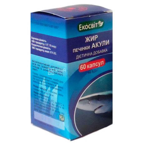 Екосвіт Ойл Жир печінки акули, 60 кап. по 0,3 г, Для здоров'я імунної системи
