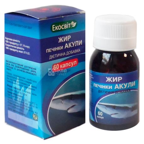 Екосвіт Ойл Жир печінки акули, 60 кап. по 0,3 г, Для здоров'я імунної системи