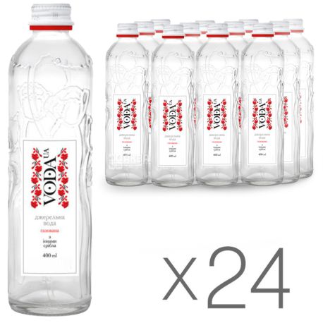 VODA UA, Упаковка 24 шт. х 0,4 л, Вода слабогазированная, стекло