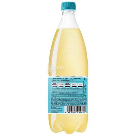 Schweppes, Bitter Lemon, 1 л, Швепс, Оріджінал Біттер Лимон, Вода солодка, з натуральним соком, ПЕТ