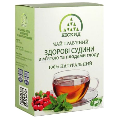 Бескид, Здорові судини, 100 г, Чай трав'яний, з м'ятою і глодом