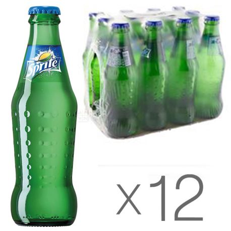 Sprite, Упаковка 12 шт. по 0,25 л, Спрайт, Вода солодка, зі смаком лайма і лимона, скло