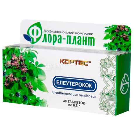 Flora-plante Eleutherococcus, 40 tab. 0.5 g, for stress relief