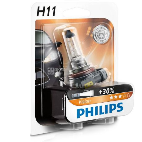 Philips, 1 pc, Halogen Lamp, H11 Vision, 3200K