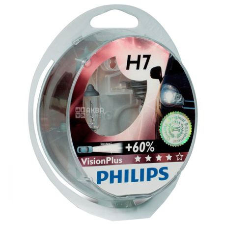 Philips, 2 pcs., Halogen Lamp, VisionPlus H7, Blister
