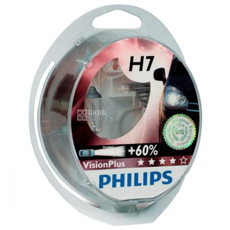 Philips, 2 шт., Галогенная лампа, VisionPlus H7, Блистер