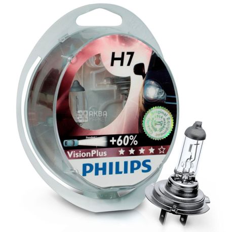 Philips, 2 шт., Галогенні лампи, VisionPlus H7, Блістер