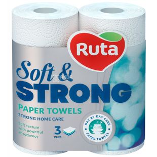 Ruta Soft & Strong, 2 рул., Паперові рушники Рута, 3-шарові, білі, 11 м, 86 аркушів, 225х130 мм