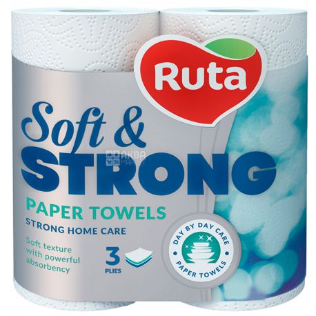 Ruta, Soft & Strong, 2 рул., Паперові рушники Рута, М'які та Міцні, 3-х шарові, 11 м, 85 листів, 21х11 см