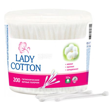 Lady Cotton, 200 шт., Гигиенические ватные палочки