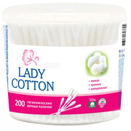 Lady Cotton, 200 pcs., Hygienic cotton swabs, In a plastic jar