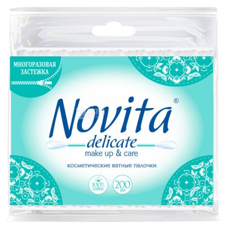 Novita Delicate, 200 pcs., Cotton buds hygienic, plastic package