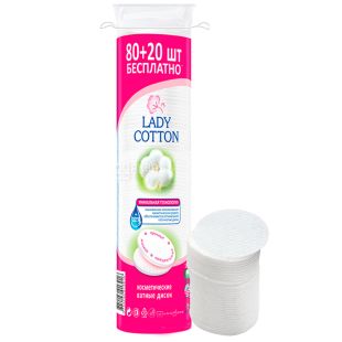 Lady Cotton, 80+20 шт., Косметические ватные диски