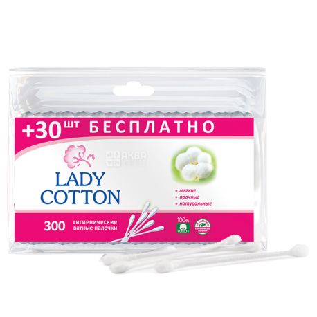 Lady Cotton, 300 pcs., Hygienic cotton swabs, In a plastic bag