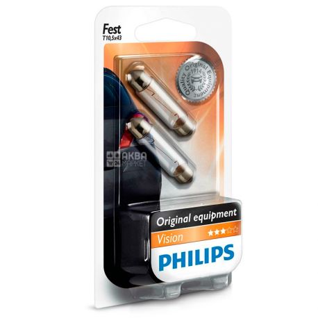 Philips, 1 шт., Лампа светодиодная, Сигнальная, Festoon Vision, T10.5x43